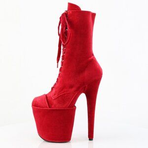 Velvet Platform High Heel Lace Up Ankle Boots
